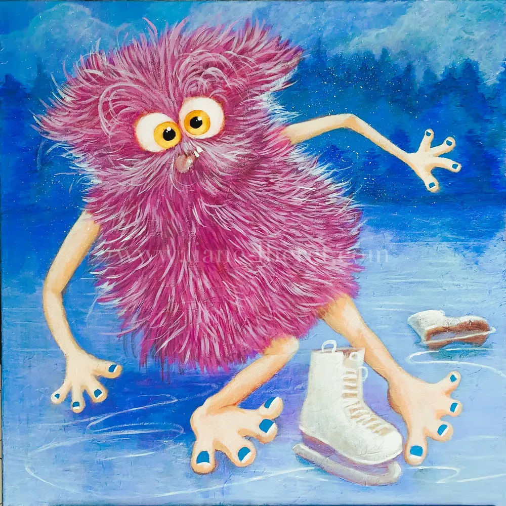 Ça glisse, Chlooups... — Acrylique sur toile, tableau de Liane Lhéret